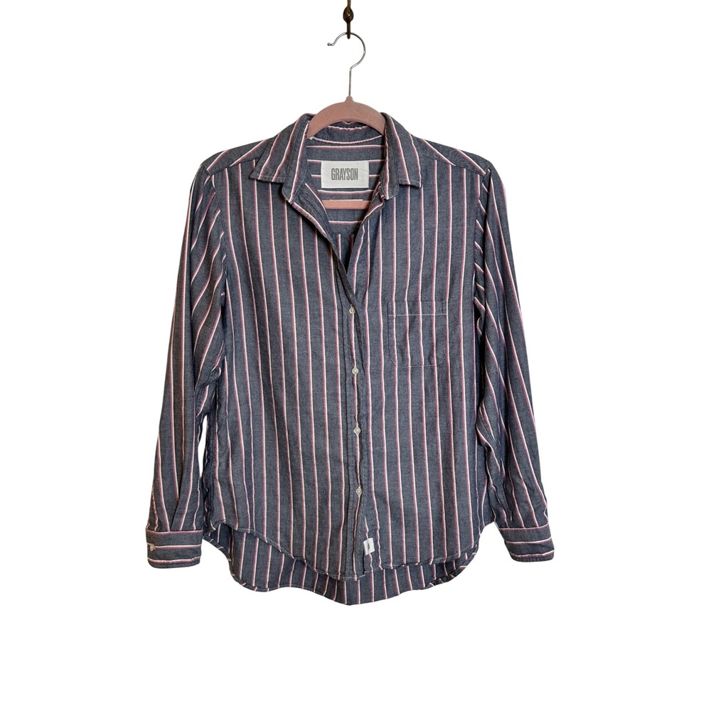 Grayson The Hero Button Down Shirt Size 02 / Small Blue Pink White Stripe Preppy